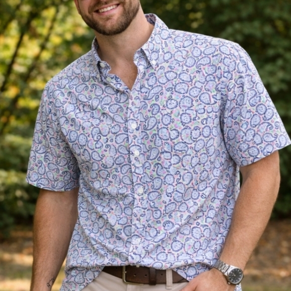 Johnston & Murphy Other - Johnston & Murphy Paisley Shirt 3XL Performance Short Sleeve Stretch Button Down